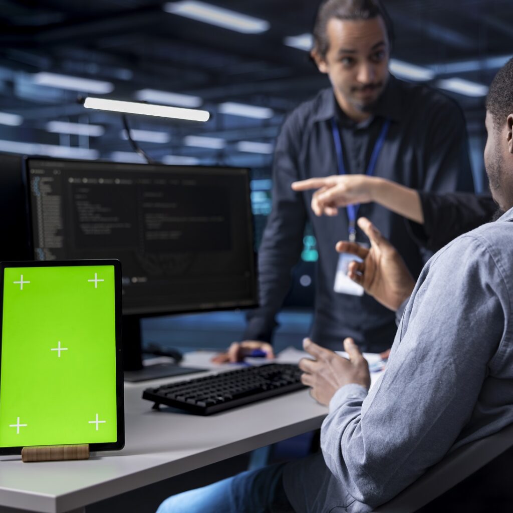 Multiethnic Team Using Green Screen Tablet To Over Mvkf9j9 1024x1024